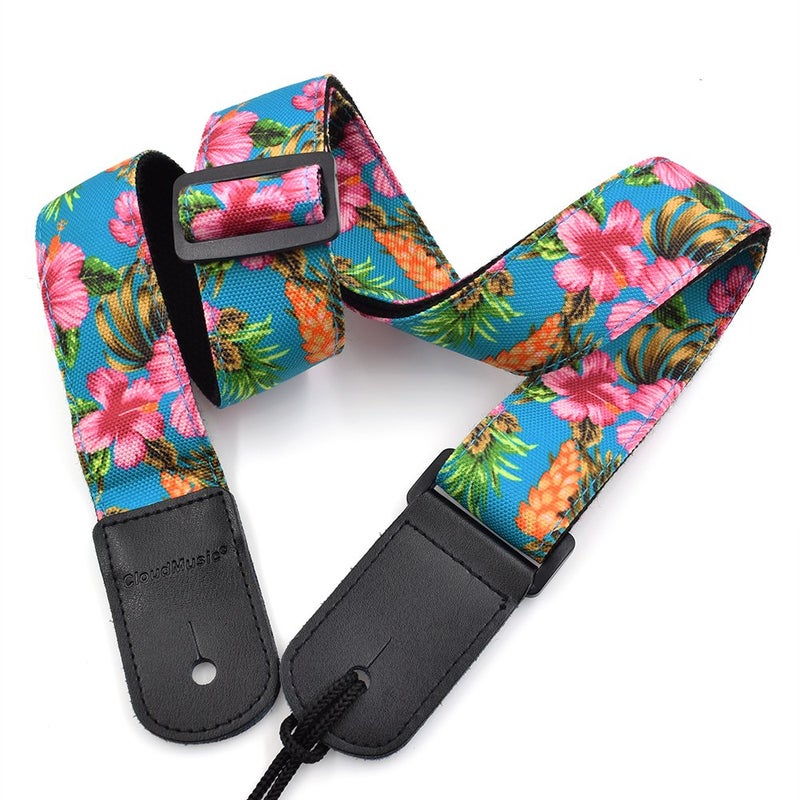CLOUDMUSIC Ukulele Strap Tenor Concert Soprano Baritone Coloful Hawaii Floral Patterns For Adult Size Kids(Pink Hibiscus In Blue) - Image 2